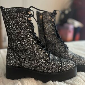 Michael Kors Black Silver Combat Moto Boots